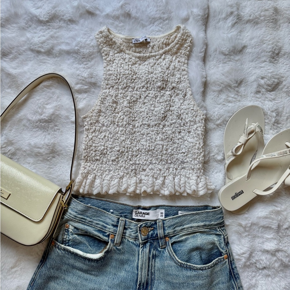 Zara Off White Mesh Crop Top - Picture 3 of 5